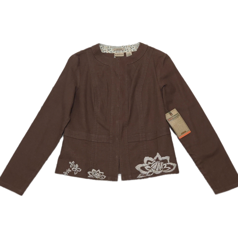 NWT Y2K RUFF HEWN Linen & Cotton Blend Embroidered Collarless Jacket - Picture 2 of 16
